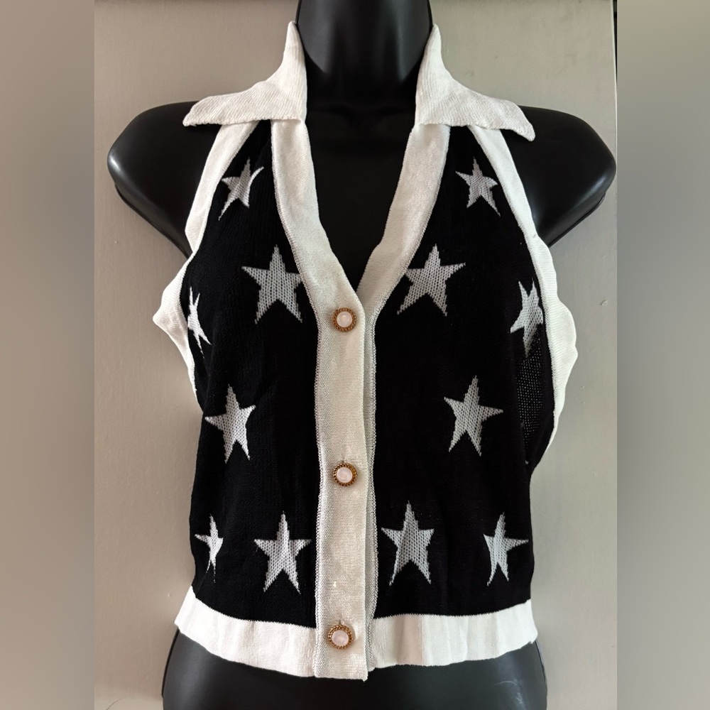NWT Cider Black and White Star Halter Top